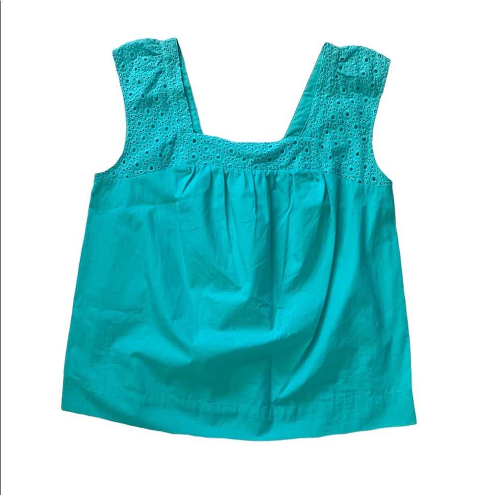 NWT - CAPPAGALLO Cotton Aqua Square Neckline Blouse